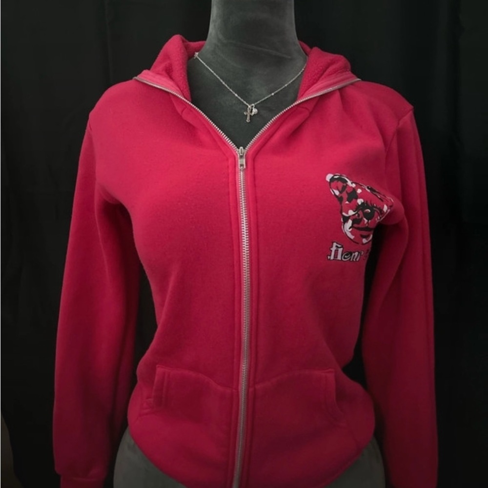 dark pink bear zip up hoodie